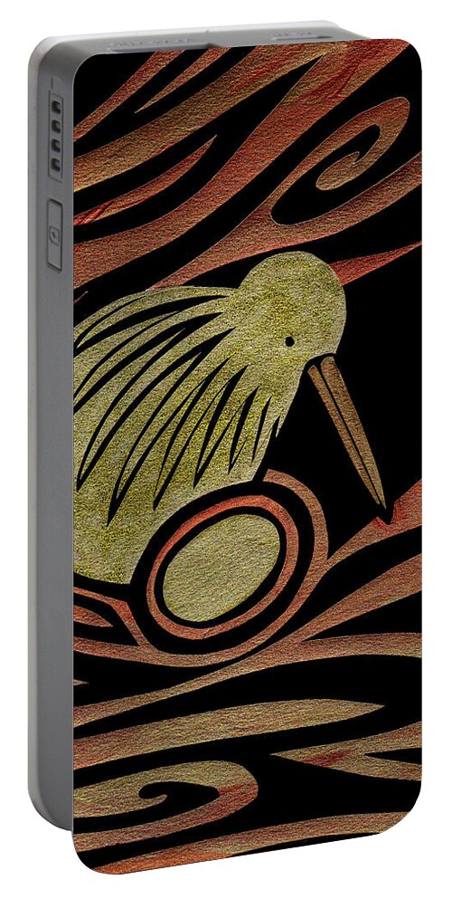 Kiwi Portable Battery Charger featuring the mixed media Golden Kiwi by Roseanne Jones