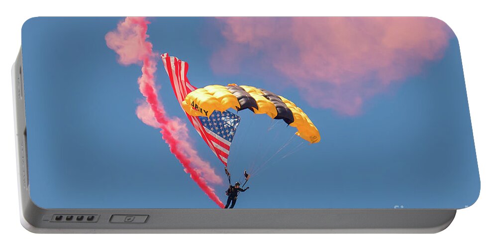 Golden Knights Parachute Team Portable Battery Charger featuring the photograph US Army Golden Knights by Rene Triay FineArt Photos