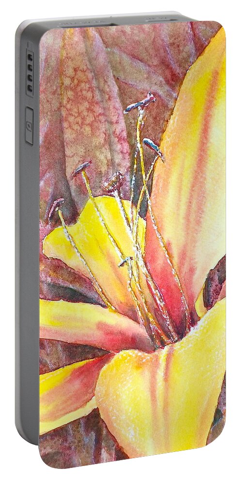 Watercolor Portable Battery Charger featuring the photograph Golden Lily by Carolyn Rosenberger