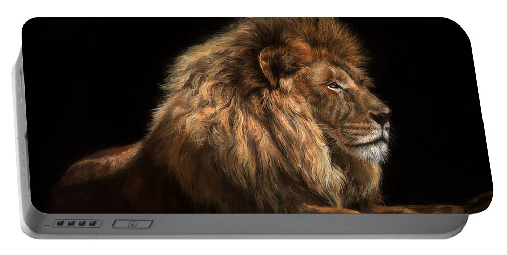 Lion Portable Battery Charger featuring the painting Golden Lion by David Stribbling