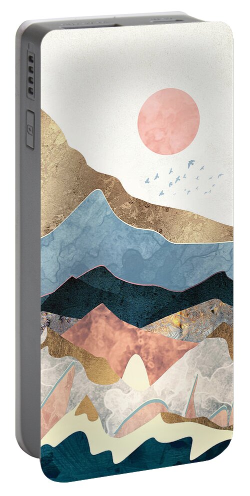 Gold Portable Battery Charger featuring the digital art Golden Peaks by Spacefrog Designs