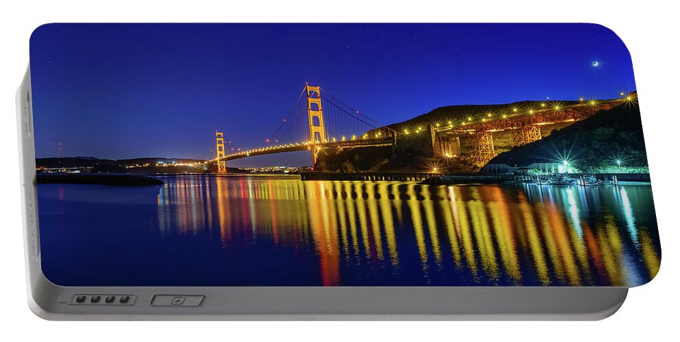 Golden Gate Bridge Portable Battery Charger featuring the photograph Golden Reflections by Mike Ronnebeck
