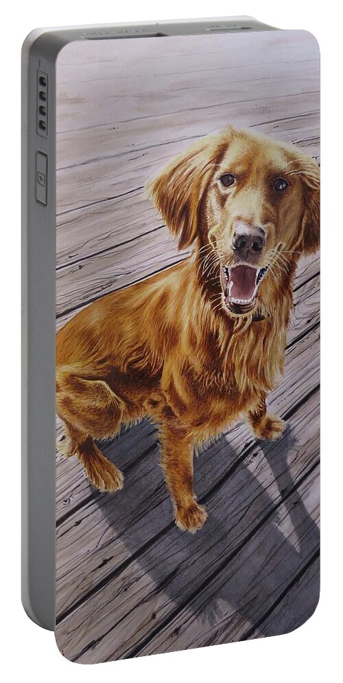 Painting Portable Battery Charger featuring the painting Golden Retriever by Geni Gorani