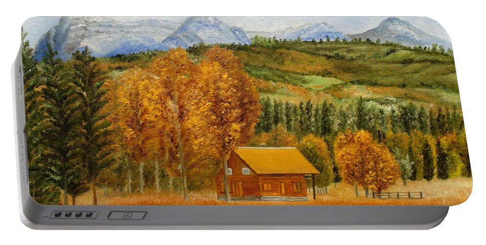 Autumn Portable Battery Charger featuring the painting Golden Season by Angeles M Pomata