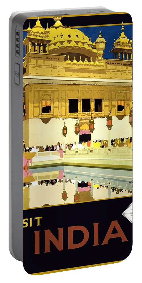 Golden Temple Portable Battery Charger featuring the painting Golden Temple Amritsar India - Vintage Travel Advertising Poster by Studio Grafiikka