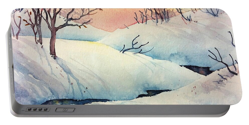 Golden Winter Ii Portable Battery Charger featuring the painting Golden Winter II by Teresa Ascone