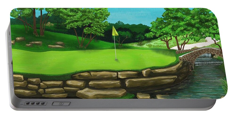 Golf Portable Battery Charger featuring the digital art Golf Green Hole 16 by Troy Stapek