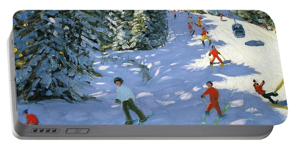 Piste Portable Battery Charger featuring the painting Gondola Austrian Alps by Andrew Macara