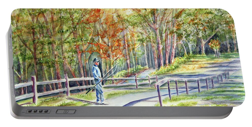 Landscape Portable Battery Charger featuring the painting Gone Fishin' by Kathryn Duncan