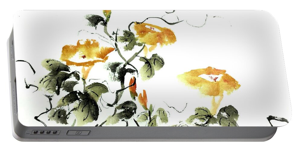 Brush Paintings Portable Battery Charger featuring the painting Good Morning, Glories by Laurie Samara-Schlageter
