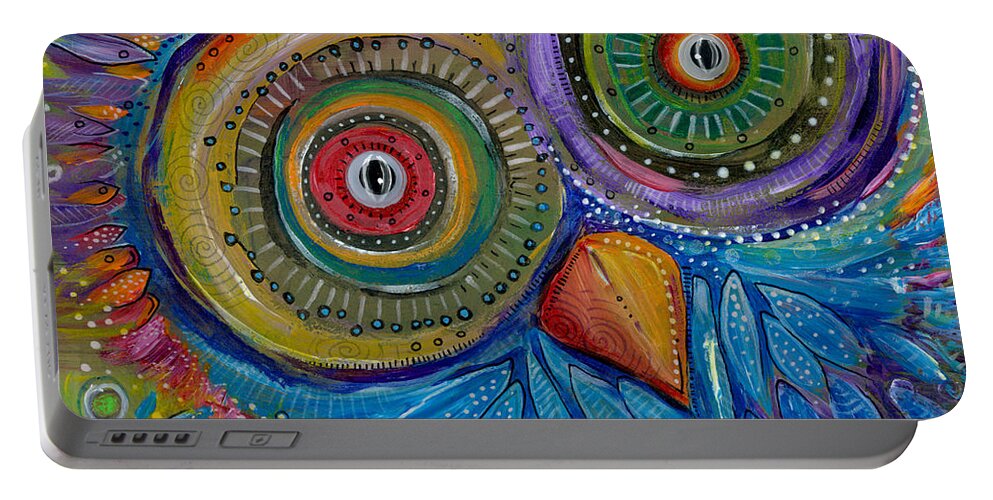 Owl Portable Battery Charger featuring the painting Googly-Eyed Owl by Tanielle Childers