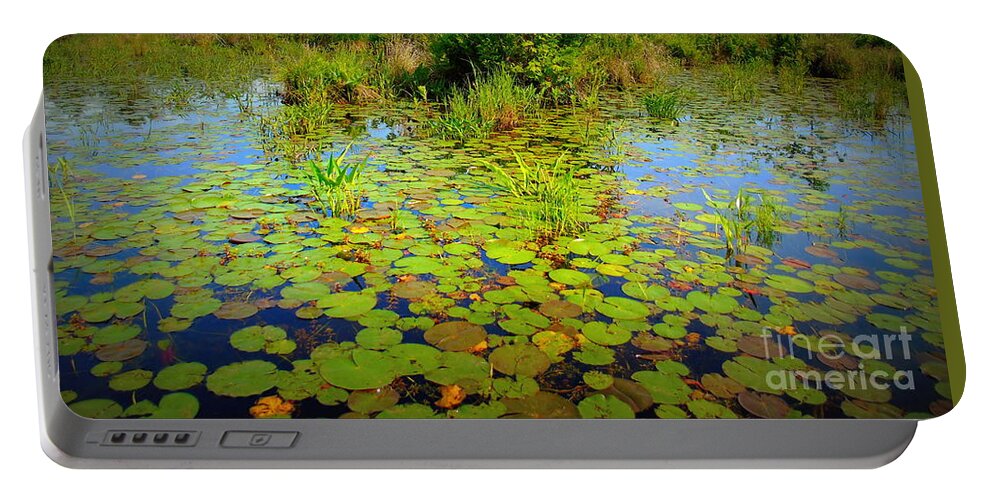 Pondscape Portable Battery Charger featuring the photograph Gorham Pond Lily Pads by Susan Lafleur
