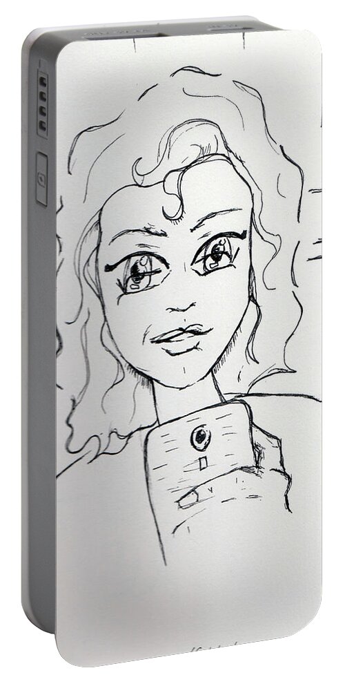 Selfy Portable Battery Charger featuring the drawing Gotcha by Loretta Nash