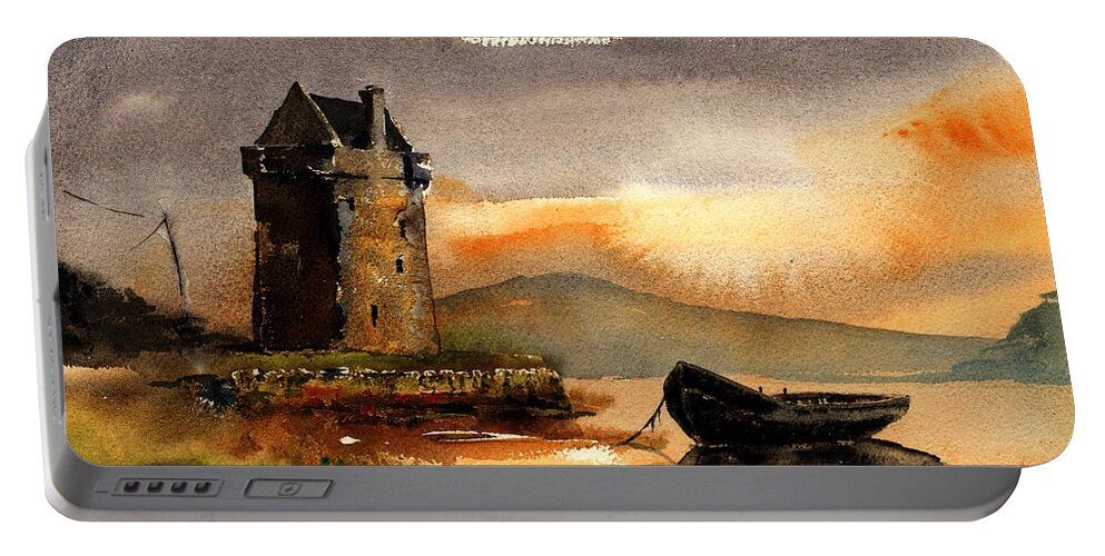  Wild Atlantic Way Portable Battery Charger featuring the painting MAYO.  Grace O' Malley's Castle, Rockfleet. by Val Byrne