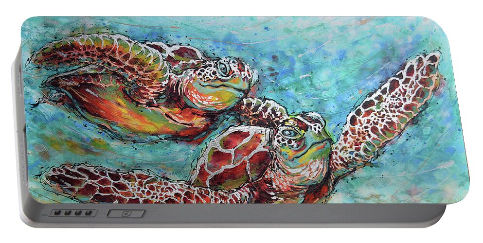 Marine Turtles Portable Battery Charger featuring the painting Sea Turtle Buddies by Jyotika Shroff