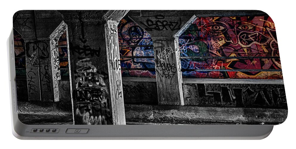 Krogg Street Underpass Portable Battery Charger featuring the photograph Graffiti Galore 2 by Doug Sturgess