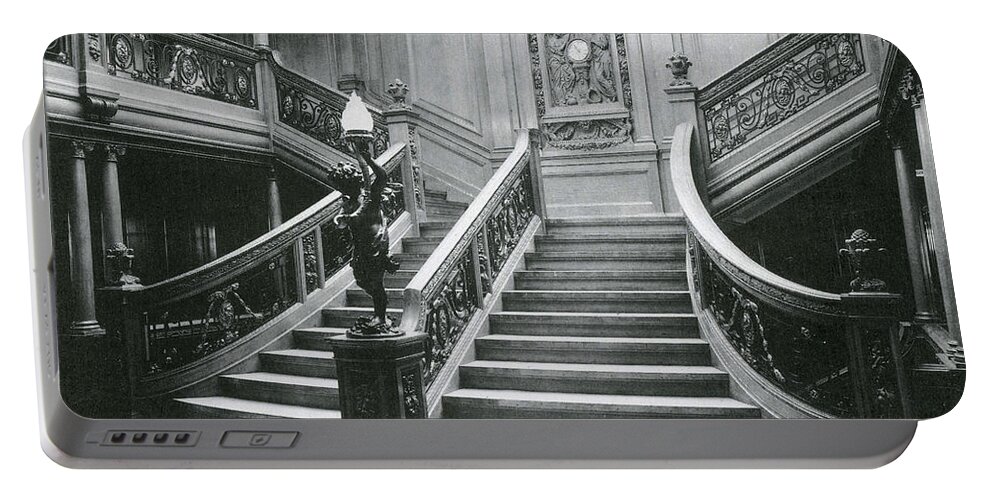 Titanic Portable Battery Charger featuring the photograph Grand Staircase Of The Titanic by Photo Researchers