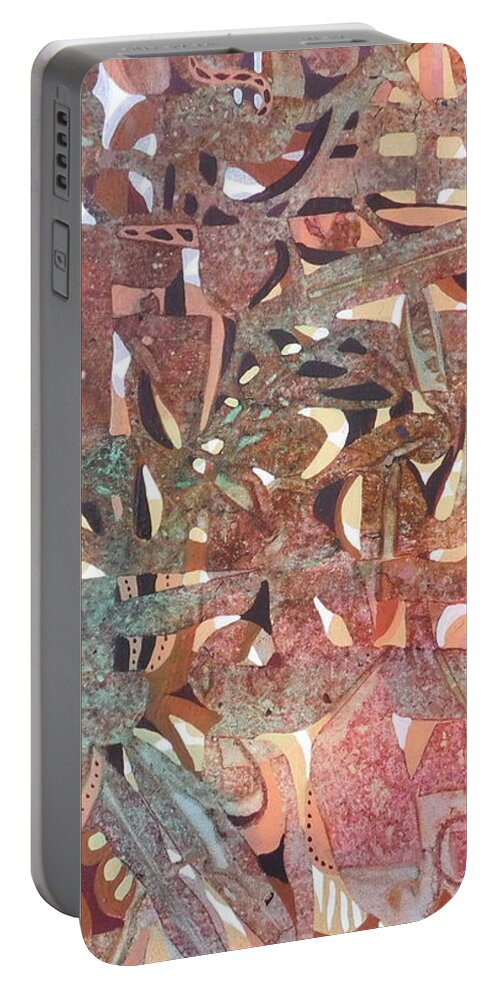 Soft Shades Of Peach Portable Battery Charger featuring the painting Grandma's Quilt by Joan Clear