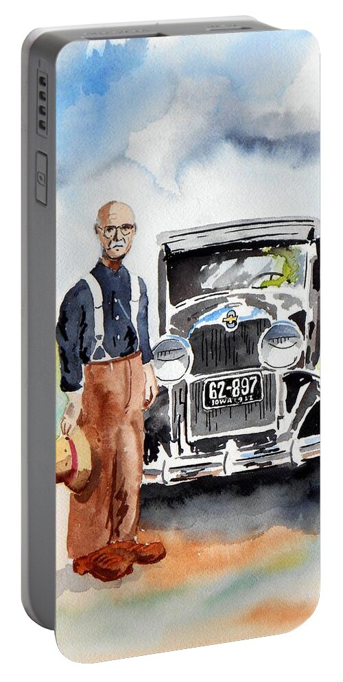 Old Chevrolet Portable Battery Charger featuring the painting Grandpa's Chevy by Richard Zunkel