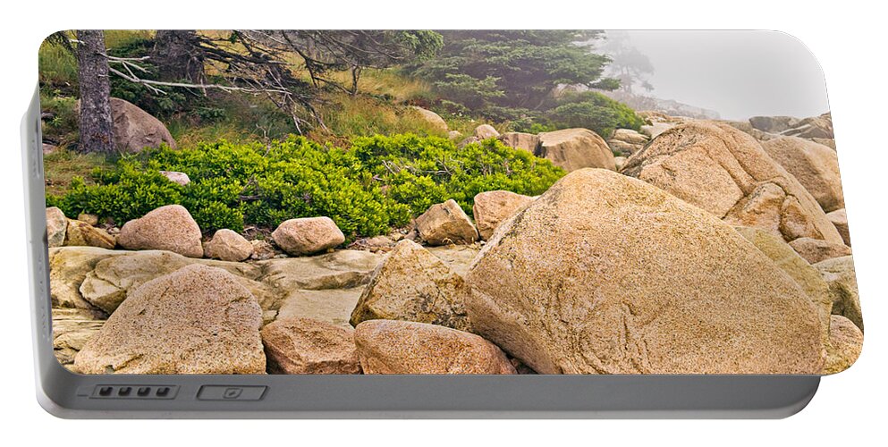 Rock Portable Battery Charger featuring the photograph Granite Boulders Acadia by Peter J Sucy