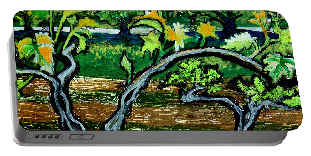 In The Open Air Portable Battery Charger featuring the painting Grape Vines In Augusta Wine Country by Genevieve Esson