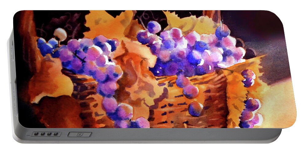 Still-life Portable Battery Charger featuring the painting Grapes and Basket by Kathy Braud
