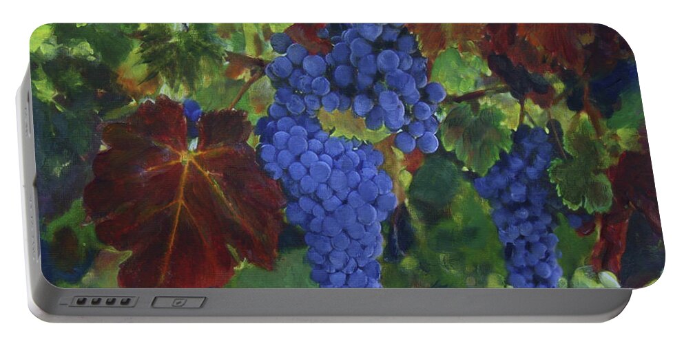 Art Portable Battery Charger featuring the painting Grapes ready for harvest by Donna Walsh
