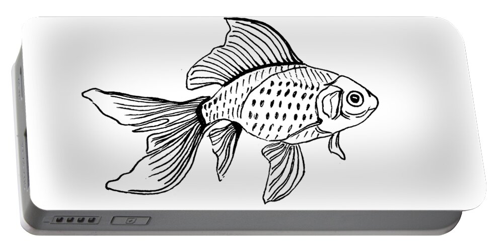 Goldfish Portable Battery Charger featuring the drawing Graphic Fish by Masha Batkova