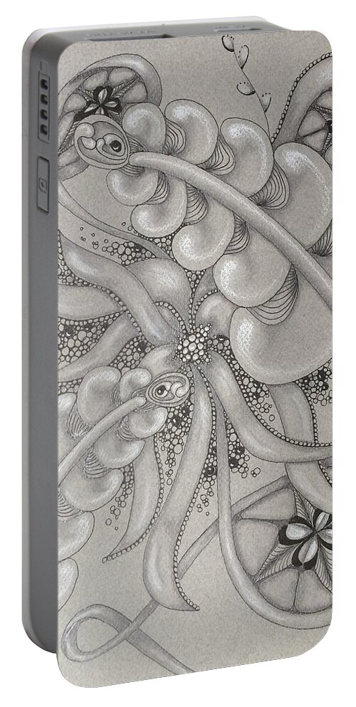 Gray Portable Battery Charger featuring the drawing Gray Garden Explosion by Jan Steinle