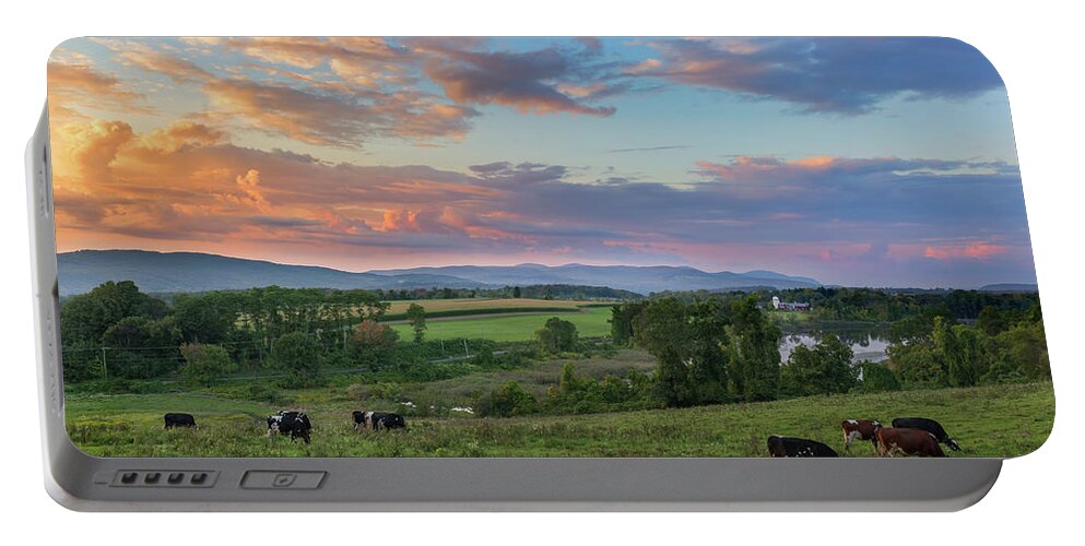 Farms And Barns Portable Battery Charger featuring the photograph Grazing at Sunset by Bill Wakeley