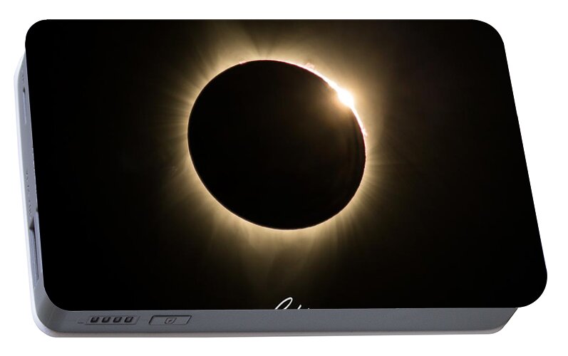 Great American Eclipse Portable Battery Charger featuring the photograph Great American Eclipse Diamond Ring 5x7 as seen in Albany, Oregon. Signature Edition by John King