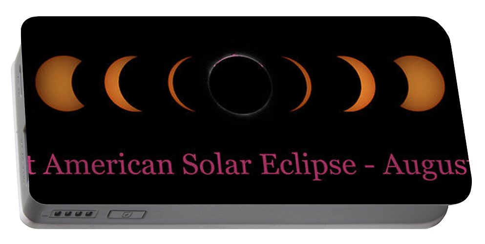 Solar Eclipse Portable Battery Charger featuring the photograph Great American Solar Eclipse Composite With Caption by Greg Norrell