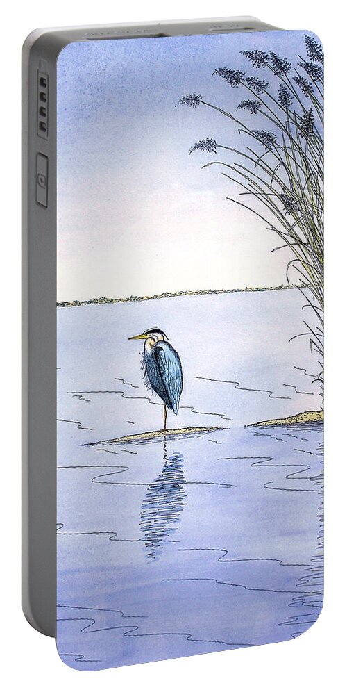 Great Blue Heron Portable Battery Charger featuring the painting Great Blue Heron by Charles Harden