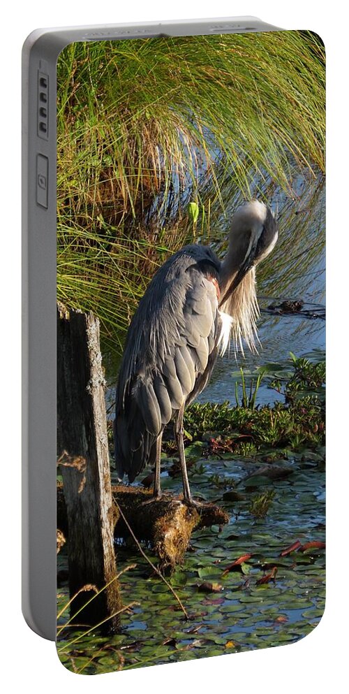 Nw Waterfowl Portable Battery Charger featuring the digital art Great Blue by I'ina Van Lawick
