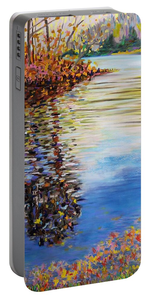  Portable Battery Charger featuring the painting Great Hollow Lake in November by Polly Castor