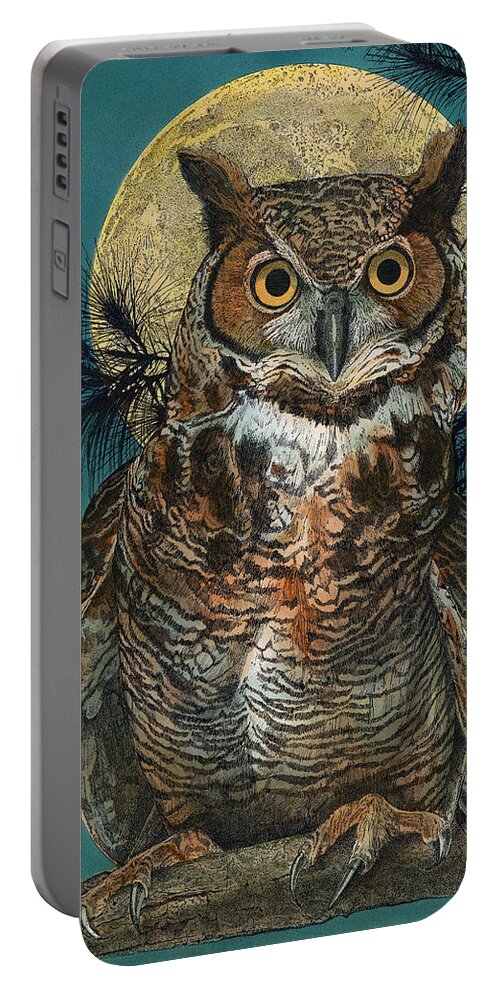 Great Horned Owl Portable Battery Charger featuring the painting Great Horned Owl by John Dyess
