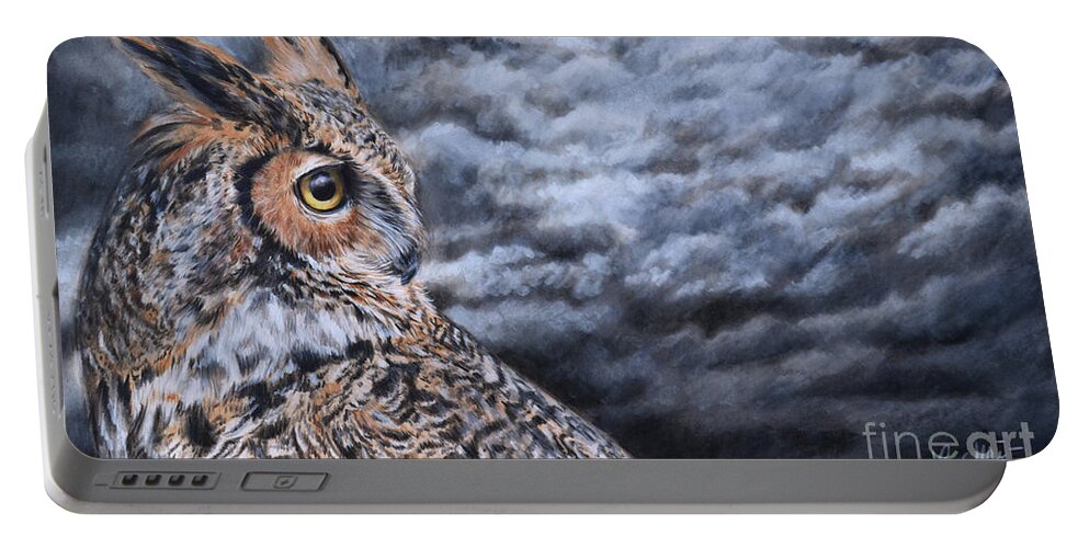 Great Horned Owl Portable Battery Charger featuring the painting Great Horned Owl by Lachri