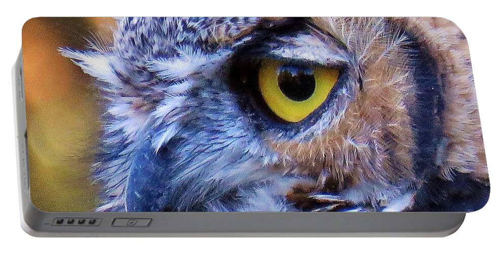 Great Horned Owl Portable Battery Charger featuring the photograph Feather Eyelashes by Michele Penner