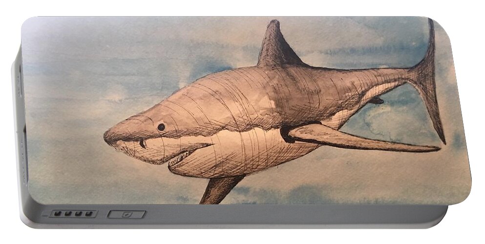 Great Portable Battery Charger featuring the painting Great White Shark by Mastiff Studios