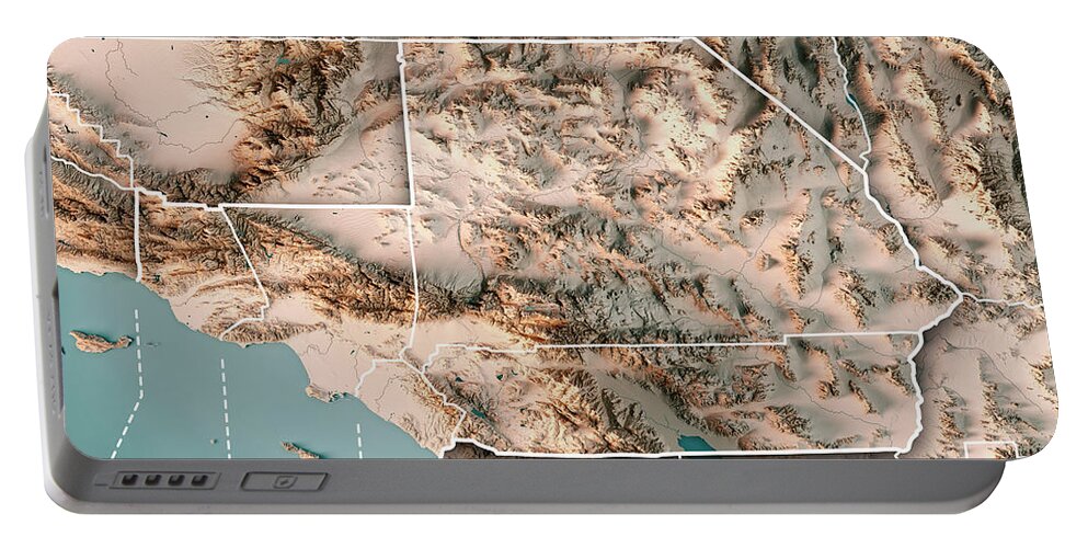 Greater Los Angeles Area Portable Battery Charger featuring the digital art Greater Los Angeles Area USA 3D Render Topographic Map Neutral B by Frank Ramspott