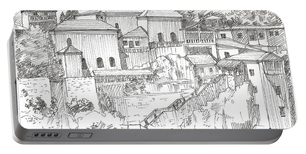 Greece Village Portable Battery Charger featuring the drawing Greek Village by Asha Sudhaker Shenoy