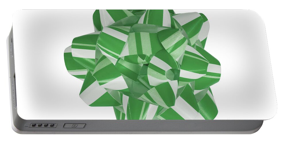 Christmas Portable Battery Charger featuring the photograph Green and White Christmas Bow by Anthony Totah