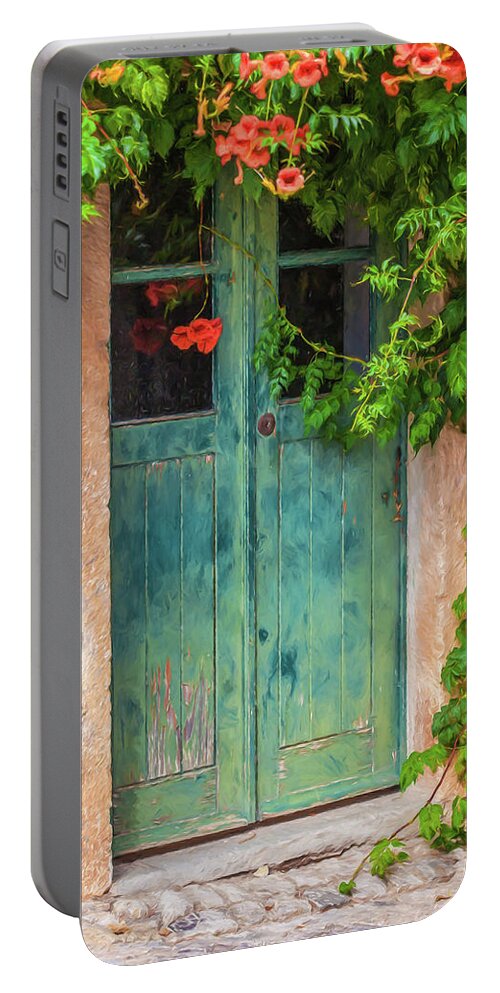 David Letts Portable Battery Charger featuring the painting Green Door with Vine by David Letts