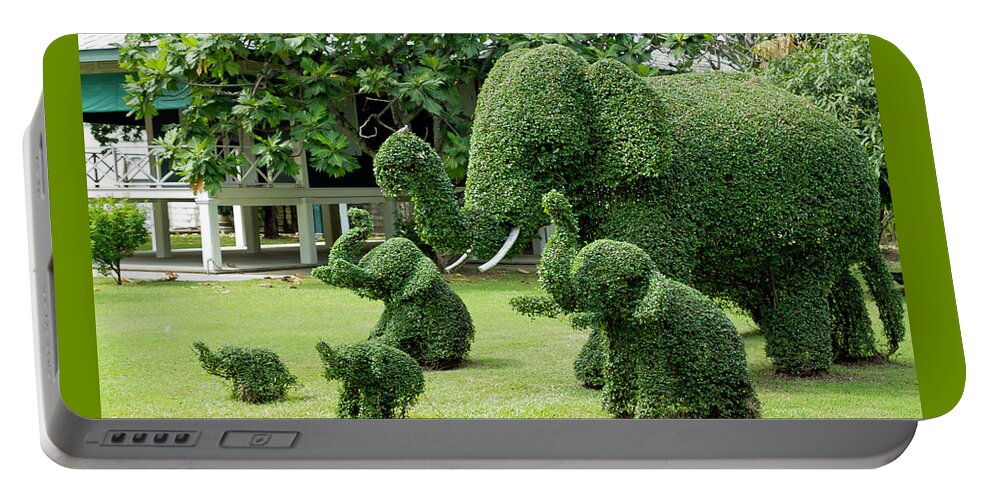 Topiary Portable Battery Charger featuring the photograph Green Elephants by David Freuthal
