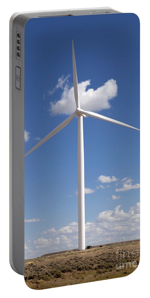 Wind Turbine Portable Battery Charger featuring the photograph Green Energy - Modern Windmill by Anthony Totah
