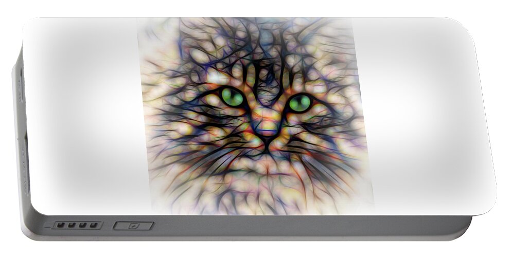 Terry D Photography Portable Battery Charger featuring the digital art Green Eye Kitty Square by Terry DeLuco