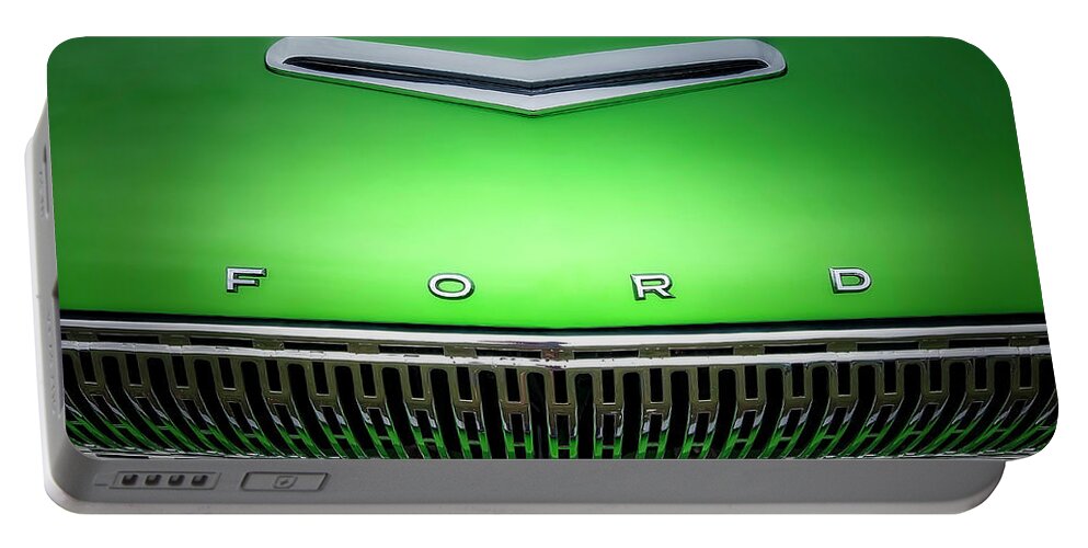 Car Photograph Junk Rust Classic Car Photographer Best Car Photography Automotive Transportation Car Photos Abstract Car Detail Vintage Drag Cars Collector Cars Emblems Car Emblem Signs Neon Buildings Portable Battery Charger featuring the photograph Green Ford by Jerry Golab