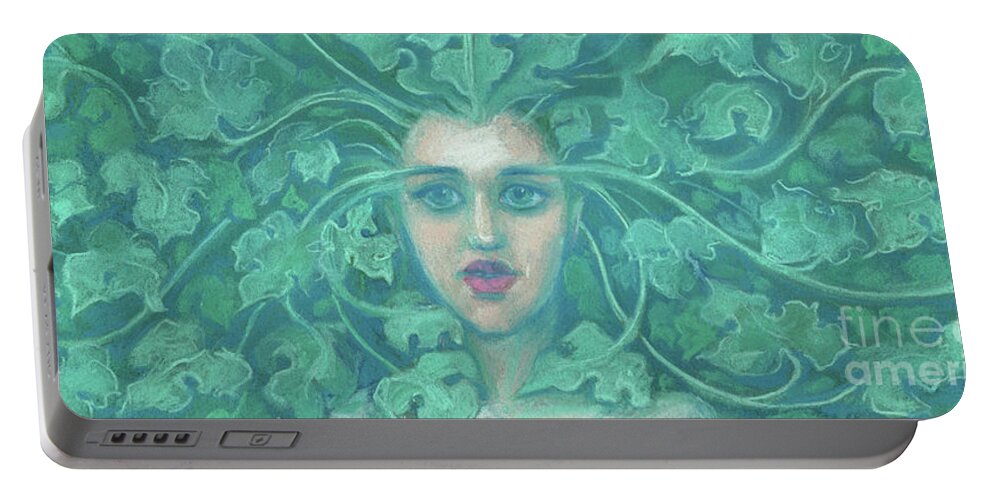 Celtic Portable Battery Charger featuring the painting Green Lady / Forest Queen by Julia Khoroshikh