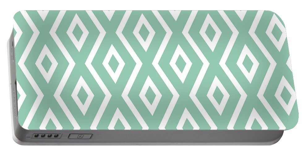 Green Pattern Portable Battery Charger featuring the mixed media Green Diamond Pattern by Christina Rollo