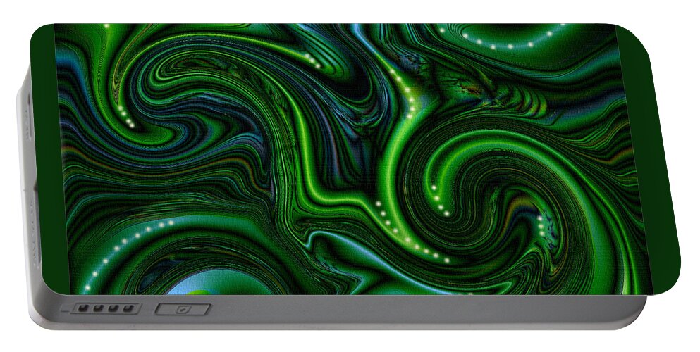 Abstract Portable Battery Charger featuring the digital art Green Spotted Slurvy Woads by Shelli Fitzpatrick